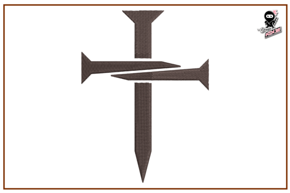 A Rustic Nail Cross Embroidery Design for Apparel Decorators
